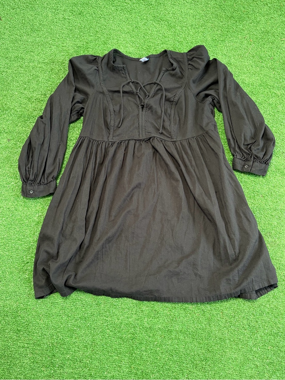 Old Navy Black Petite Top with Lace-Up Detail